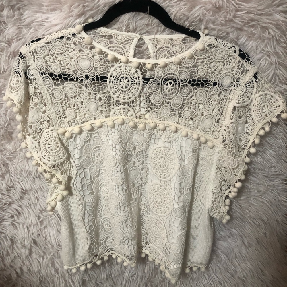 Tularosa Kennedy Top- White Pom Pom Lace Top